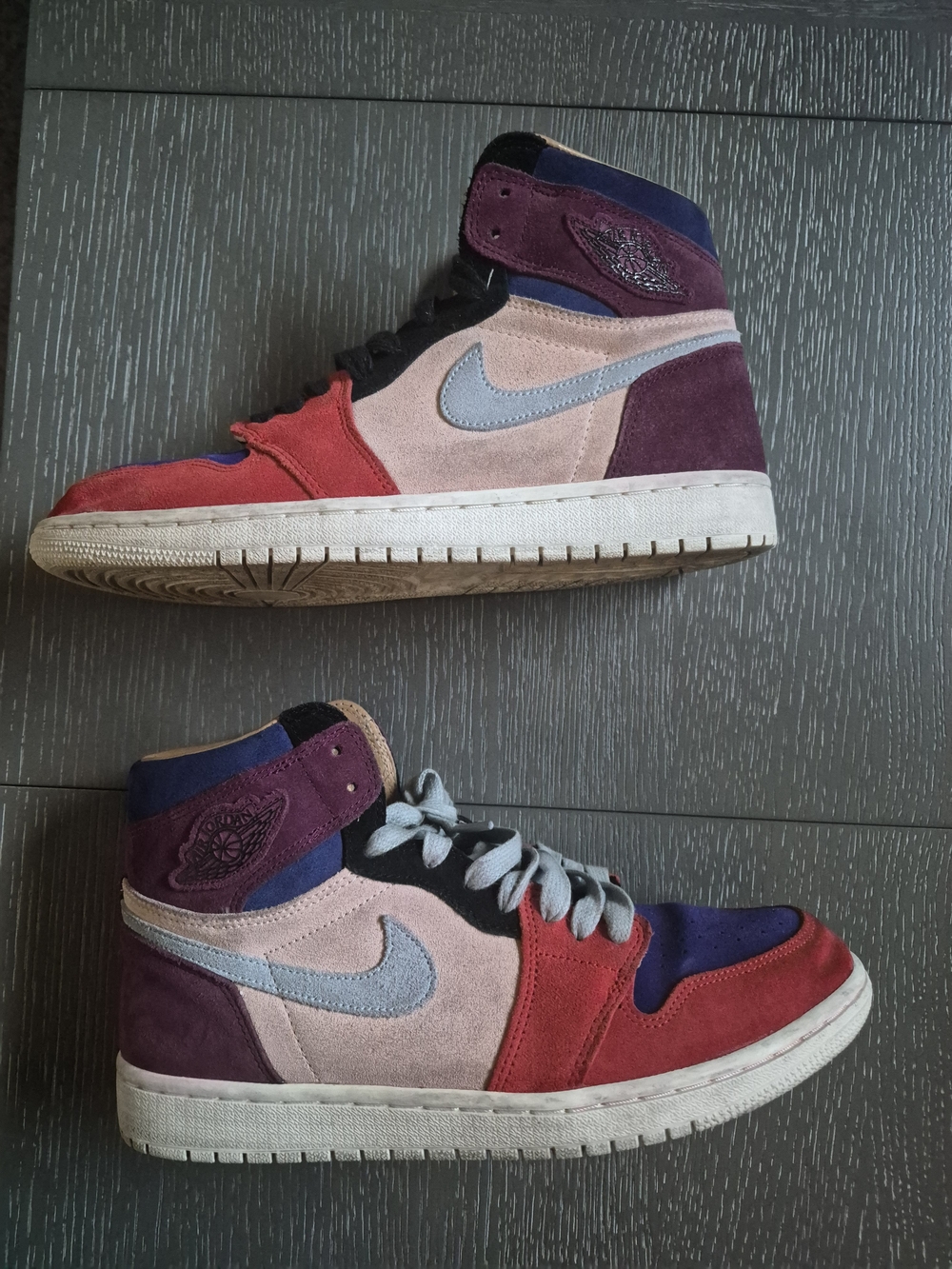 Nike BV2613-600 Air Jordan 1 High Retro X Aleali May Suede Colorblock Sneakers